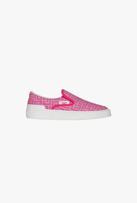 Balmain x Barbie - Pink monogrammed slip-on B-Court sneakers - 1