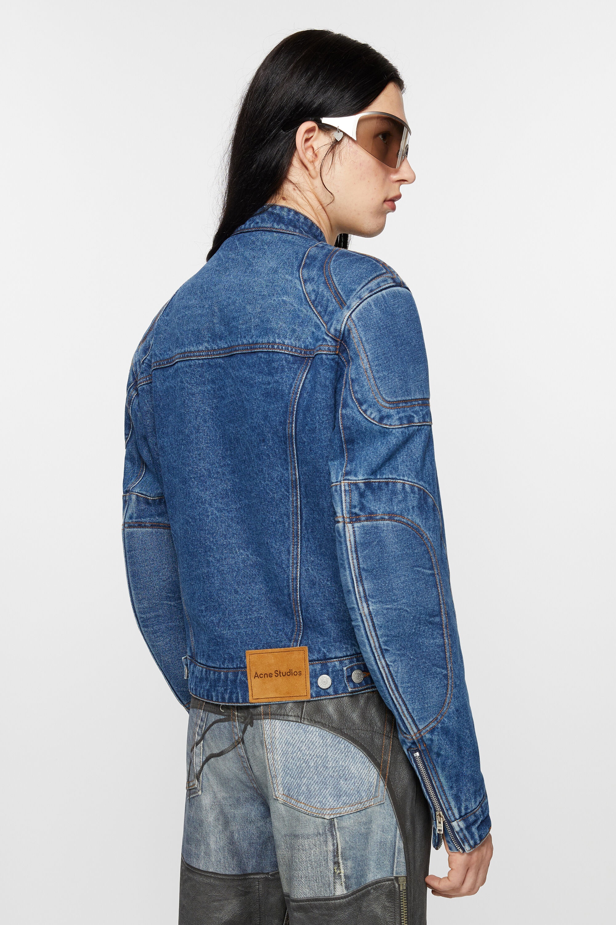 Biker denim jacket - Mid Blue - 4