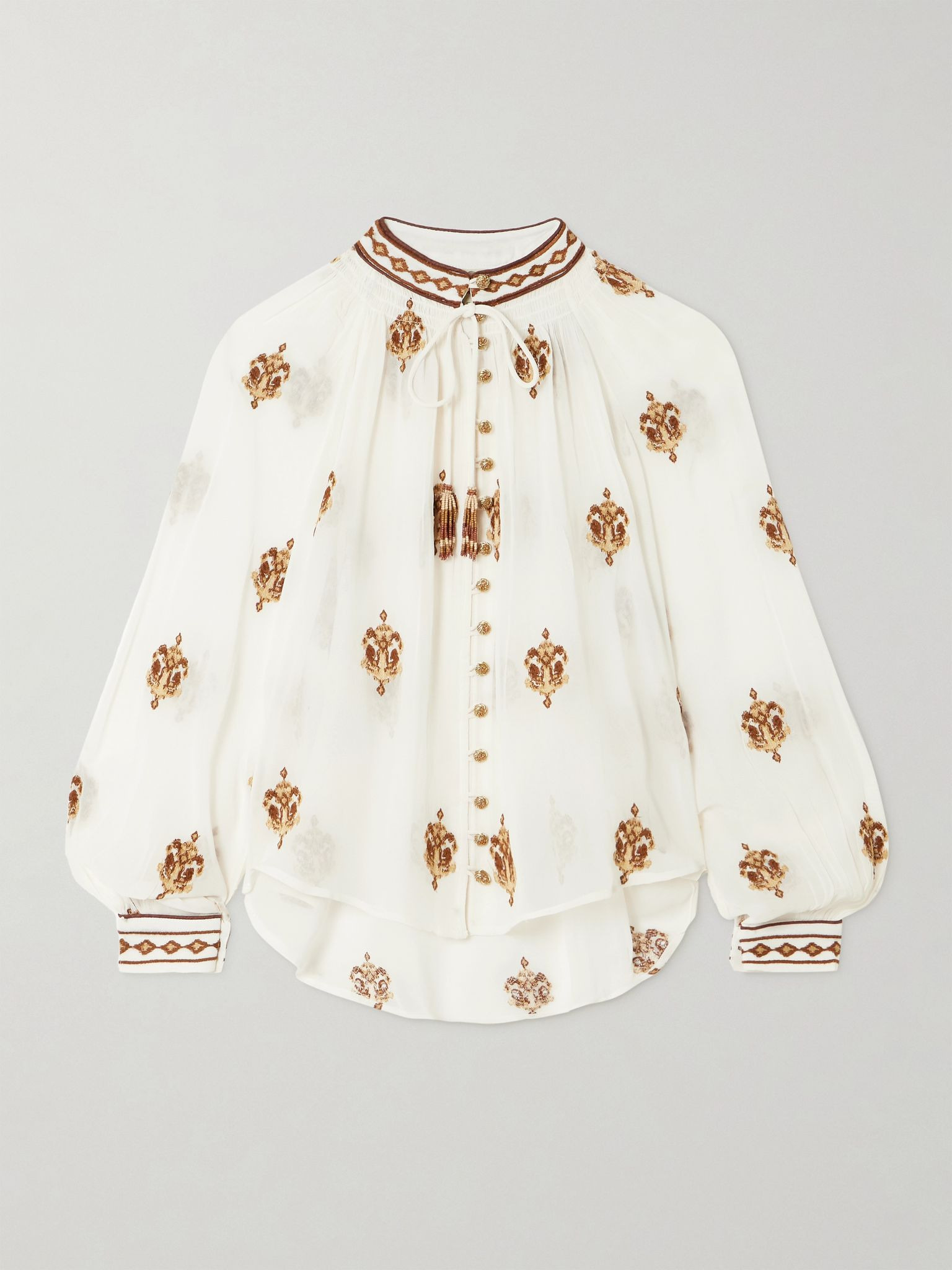 Anchor Tapestry gathered embroidered georgette blouse Off-white - 1