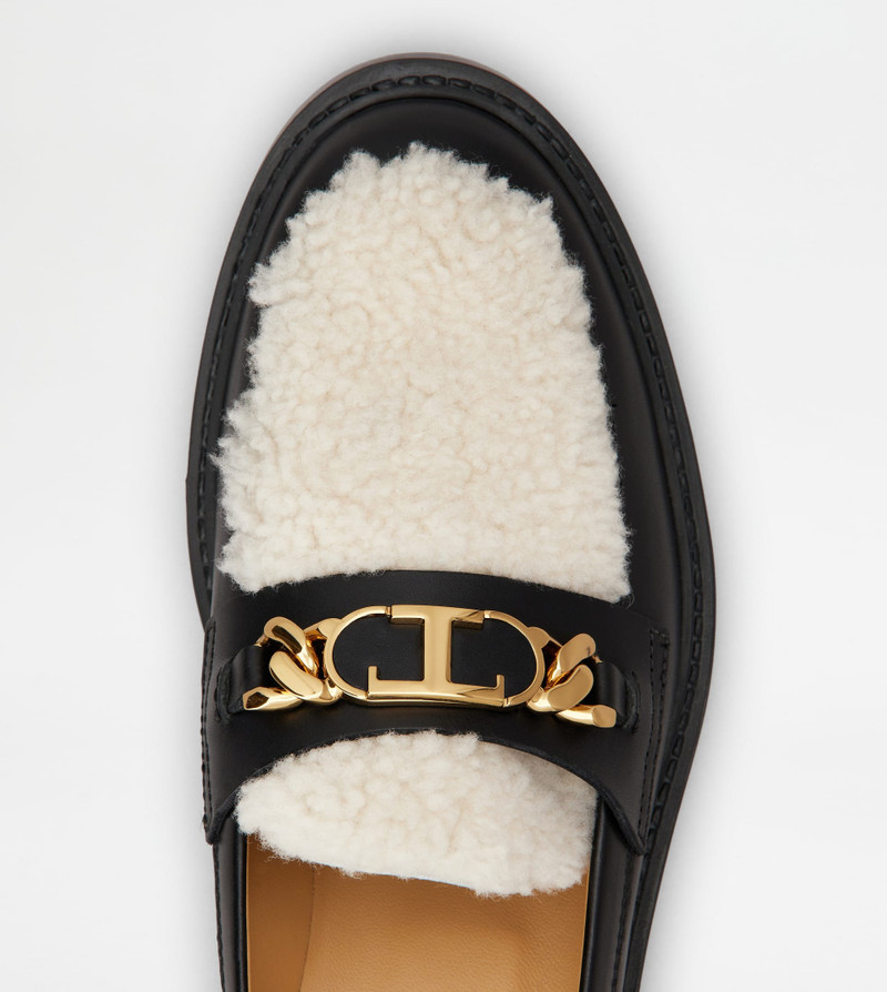 LOAFERS IN LEATHER AND SHEEPSKIN - BLACK, OFF WHITE 4