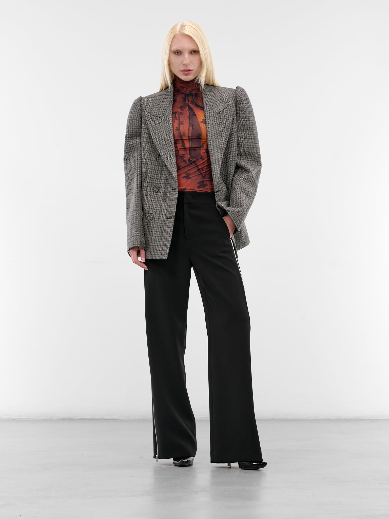 Gray Check Double-Breasted Blazer - 6