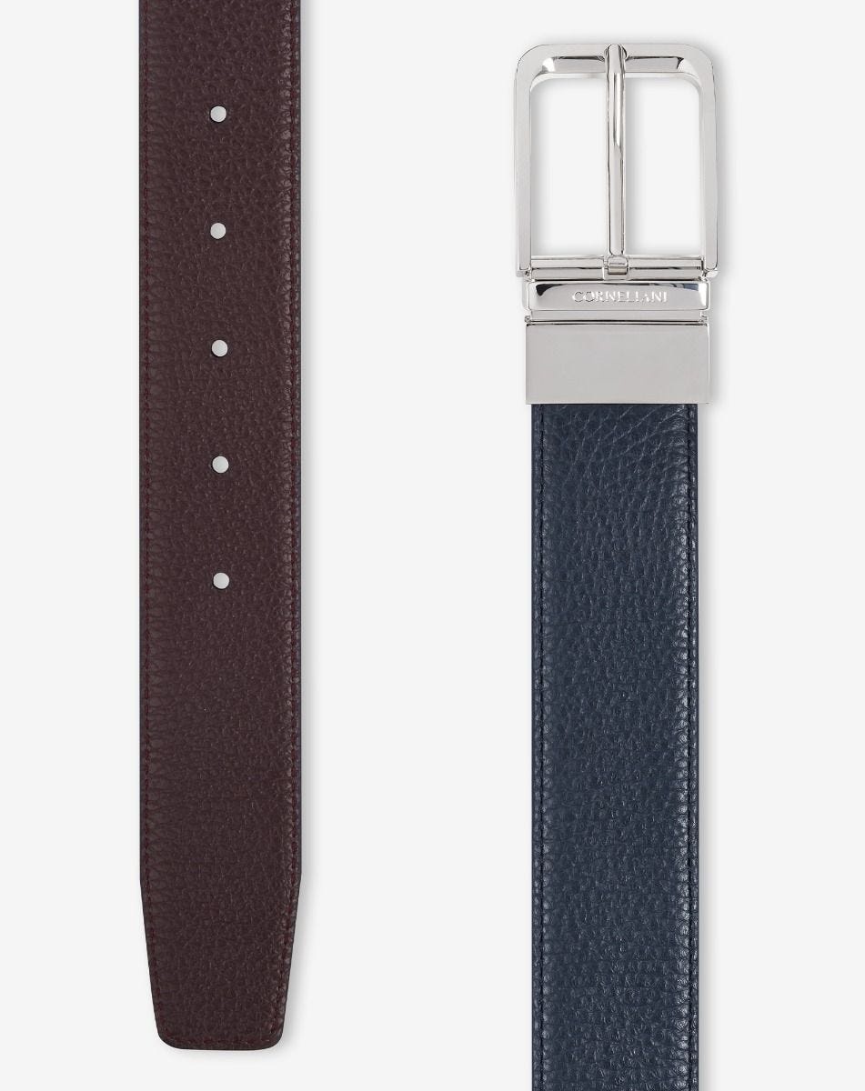 Blue/burgundy leather belt with dollar print - 3