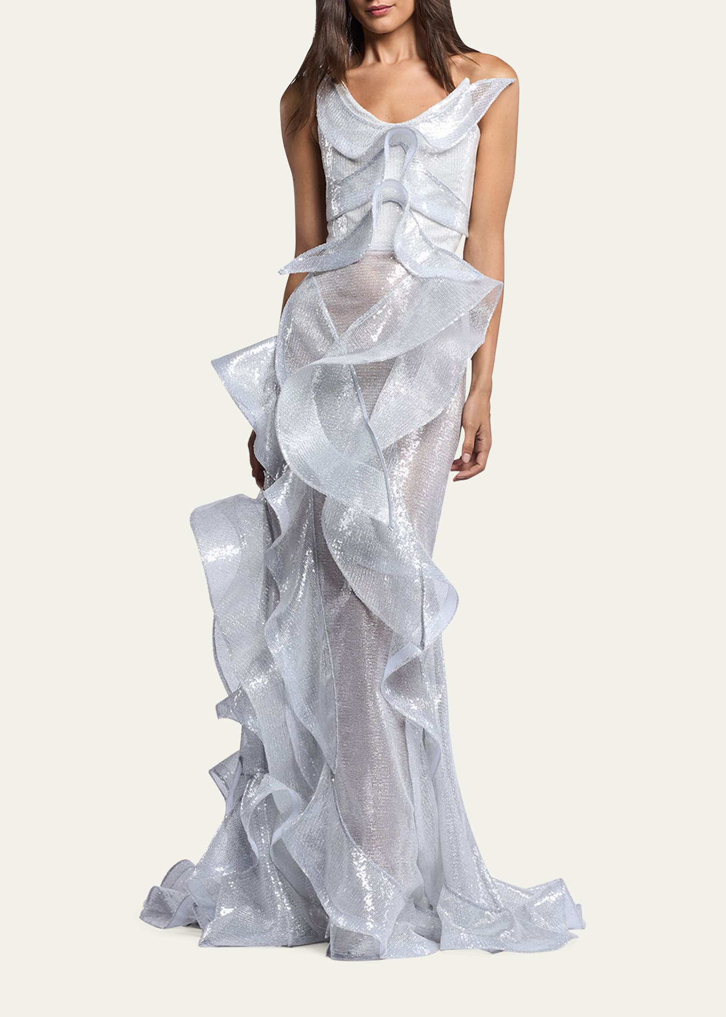 Refraction Strapless Ruffle Sequin Trumpet Gown - 2