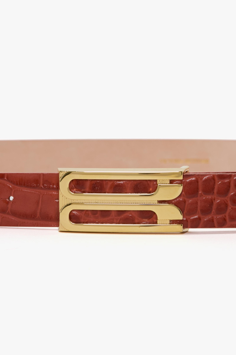 Victoria Beckham Frame Belt In Brick Red Croc Embossed Leather outlook