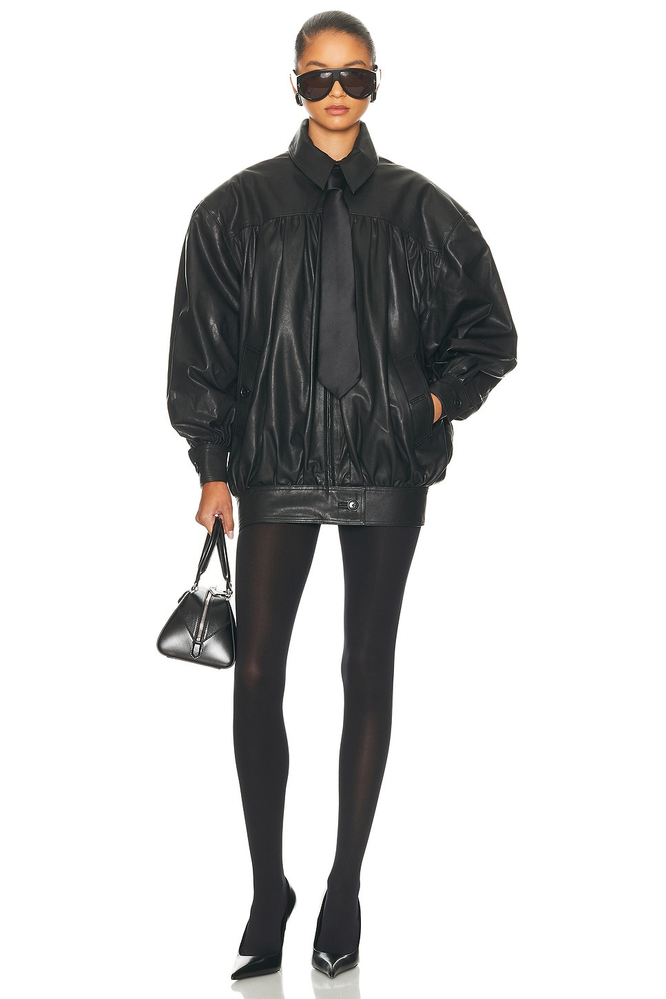 The Shirred Oversized Leather Jacket - 4