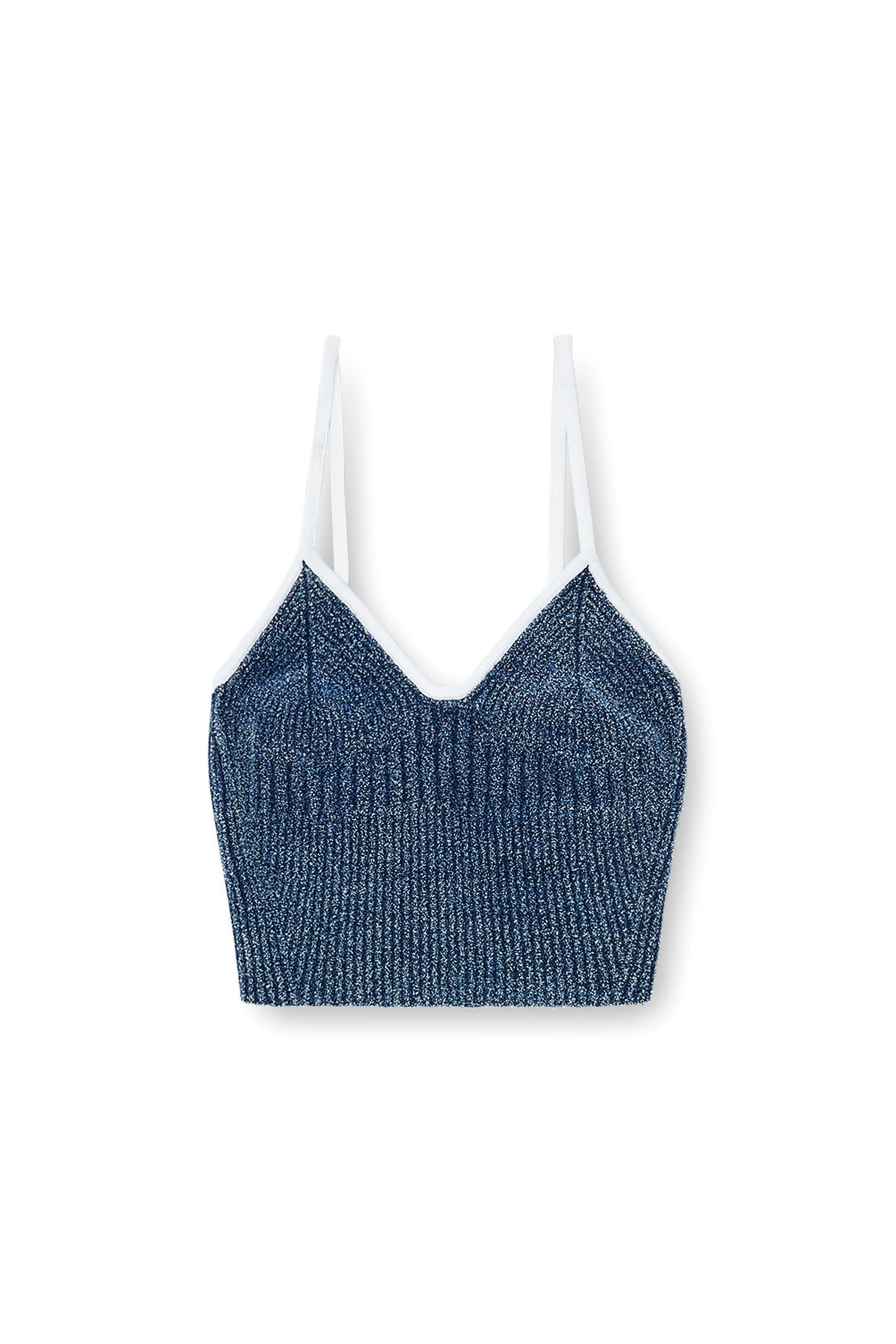 CROP TOP IN INDIGO BOUCLÉ RIBBED KNIT - 1