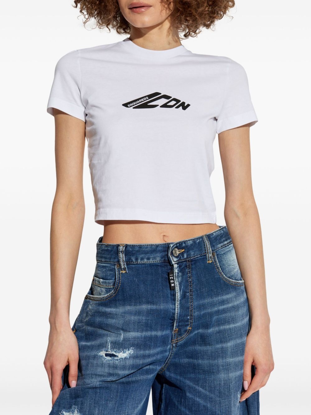 logo-printed cropped T-shirt - 3