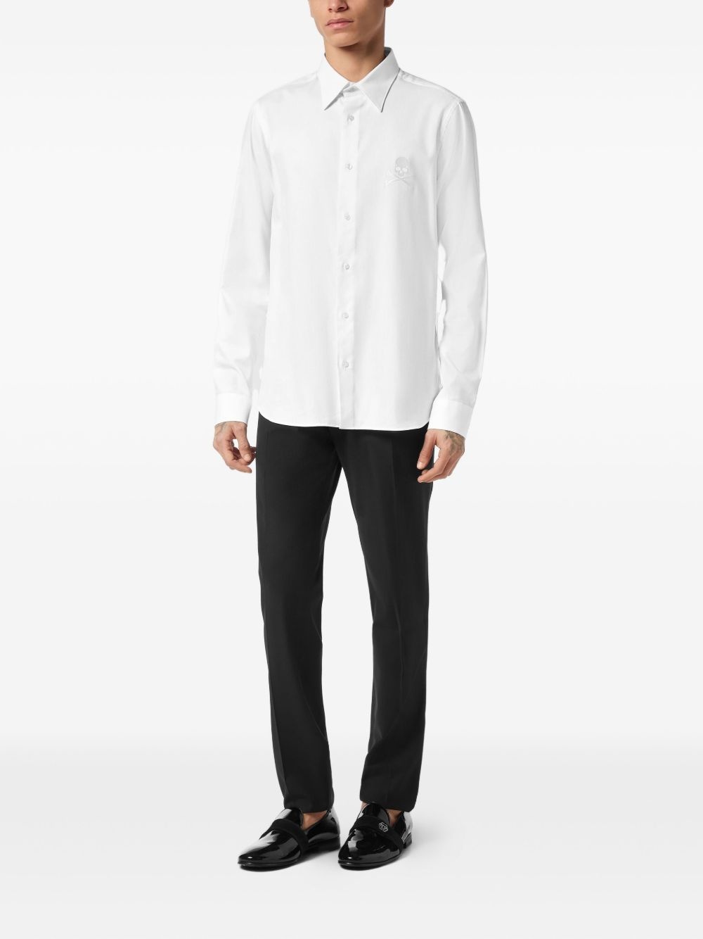 skull-embroidered button-up shirt - 2