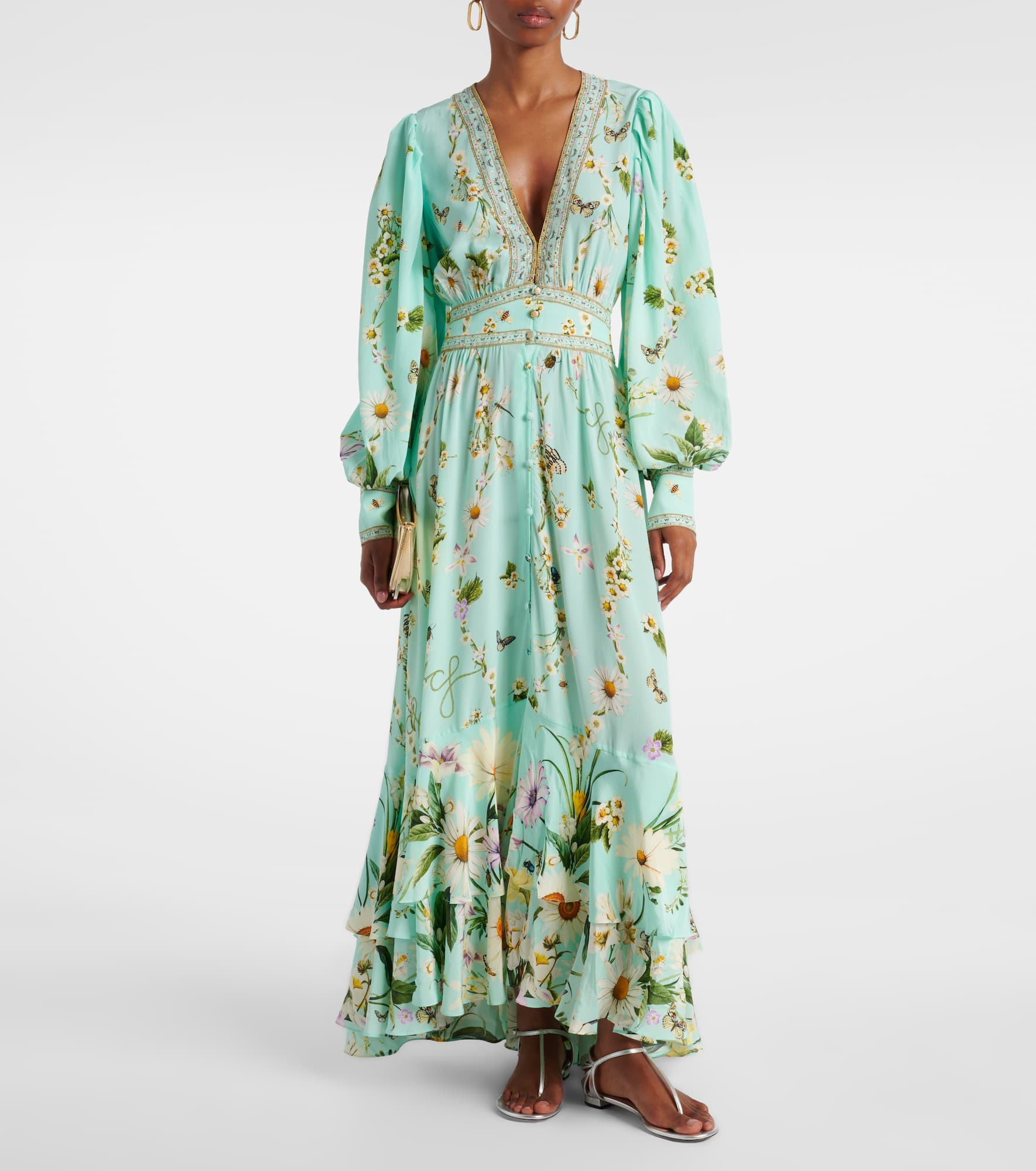 Floral silk crêpe maxi dress - 2