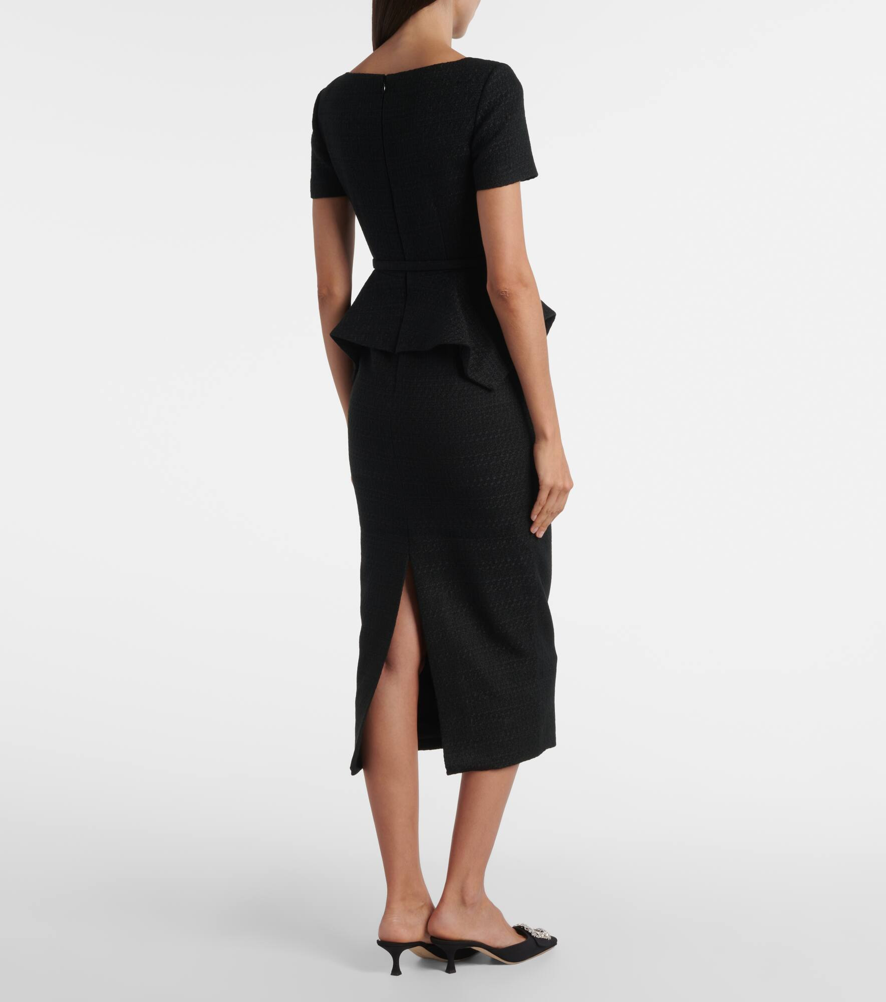 Belted peplum bouclé midi dress - 3