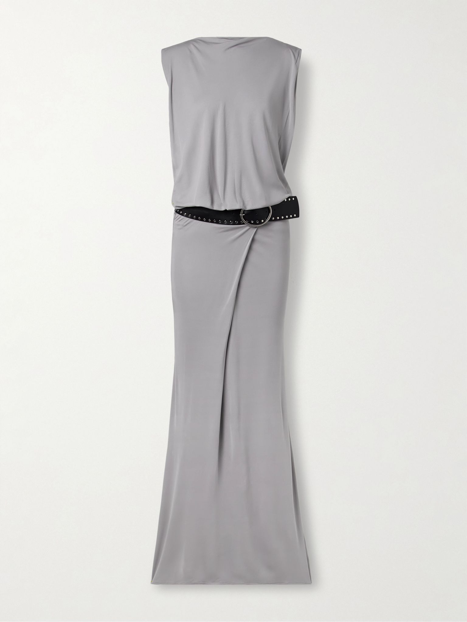 Belted draped jersey maxi dress Gray - 1