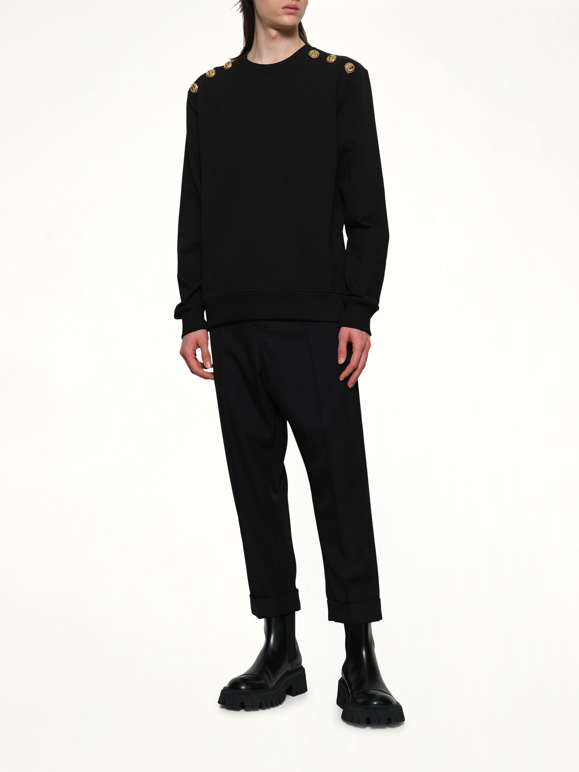 6 Shoulder Button Sweatshirt in Black - 4