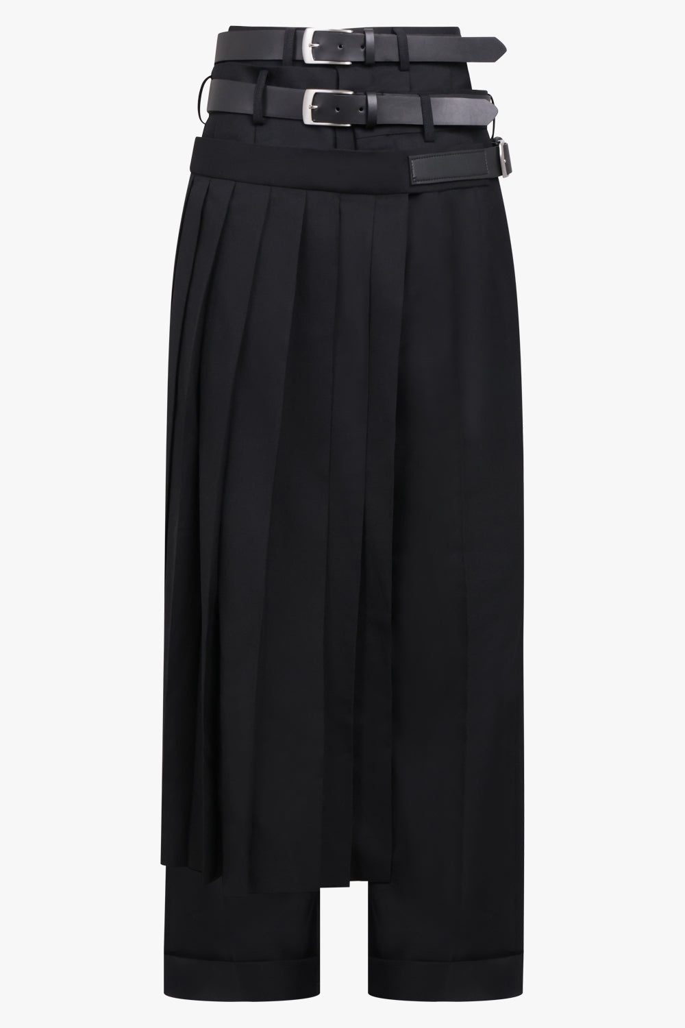 BUCKLE DETAIL CROSS OVER PLEAT PANEL PANT | BLACK - 1