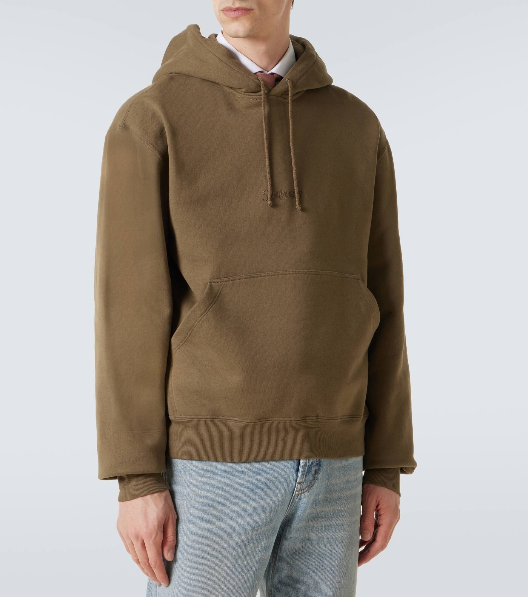 Logo embroidered cotton fleece hoodie - 3
