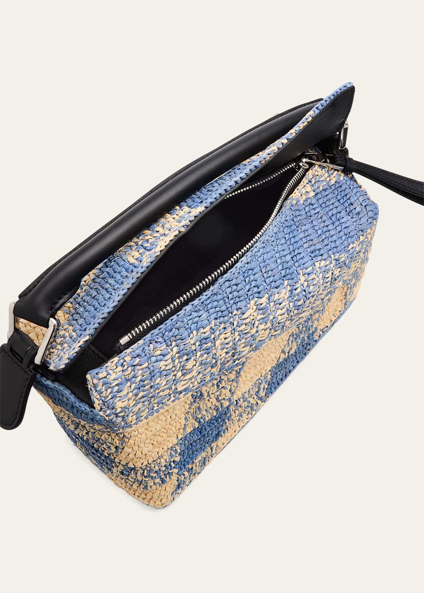 Small Puzzle Edge Shoulder Bag in Gingham Raffia - 4