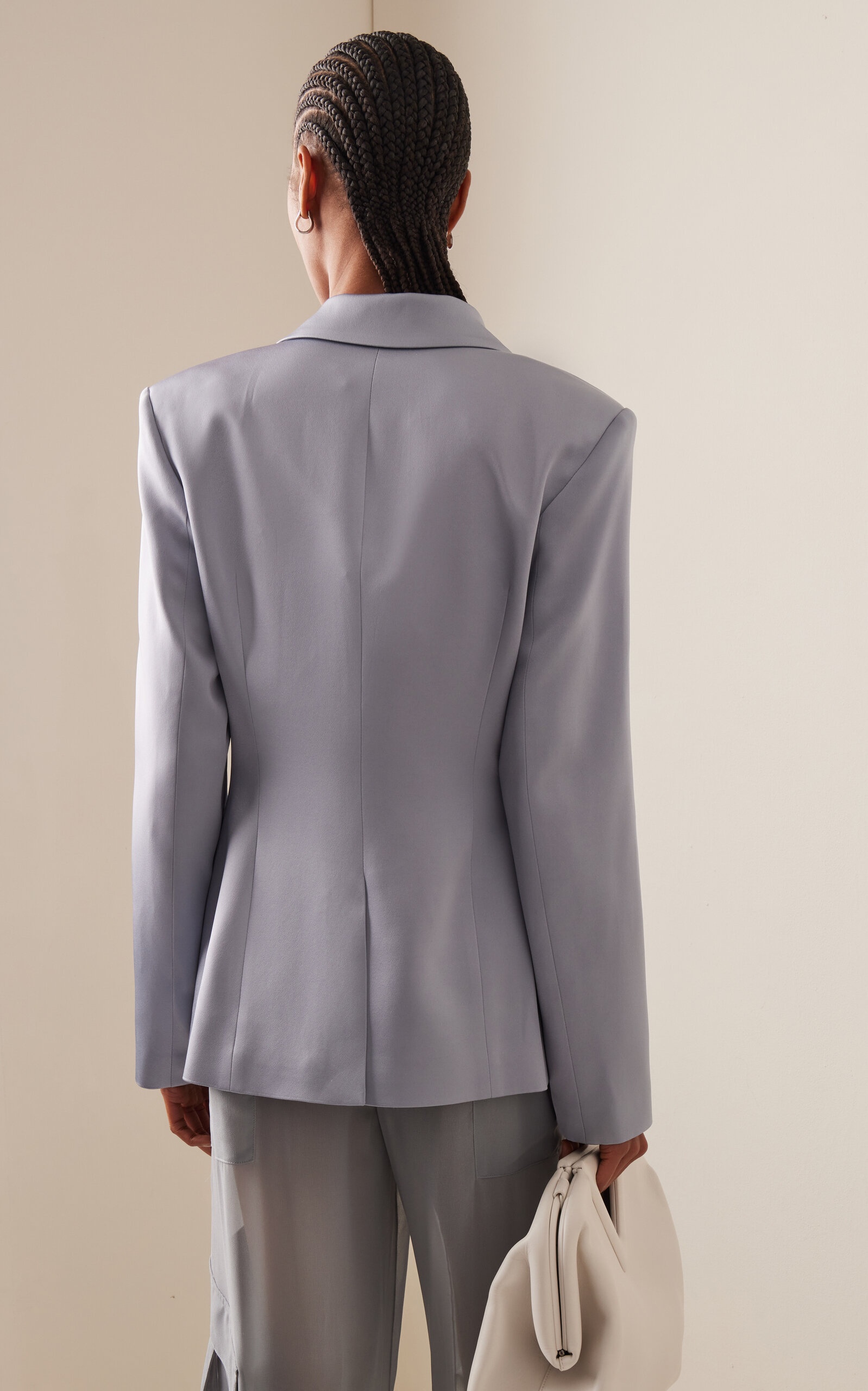 Broad-Shoulder Satin Blazer blue - 4