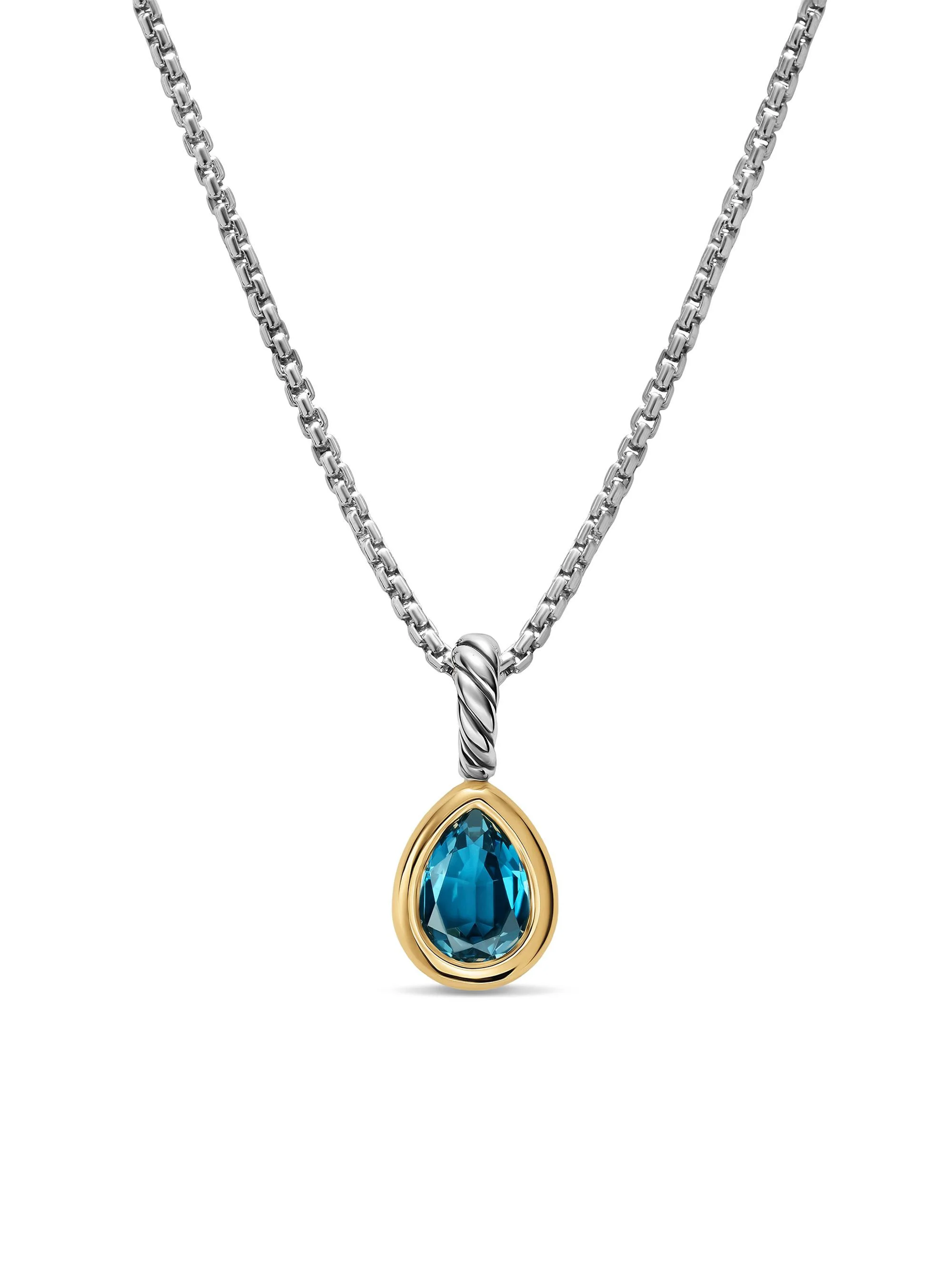 Women's Mini Pear Cut Amulet in Sterling Silver with 14K Yellow Gold, 11MM - Hampton Blue Topaz - 1