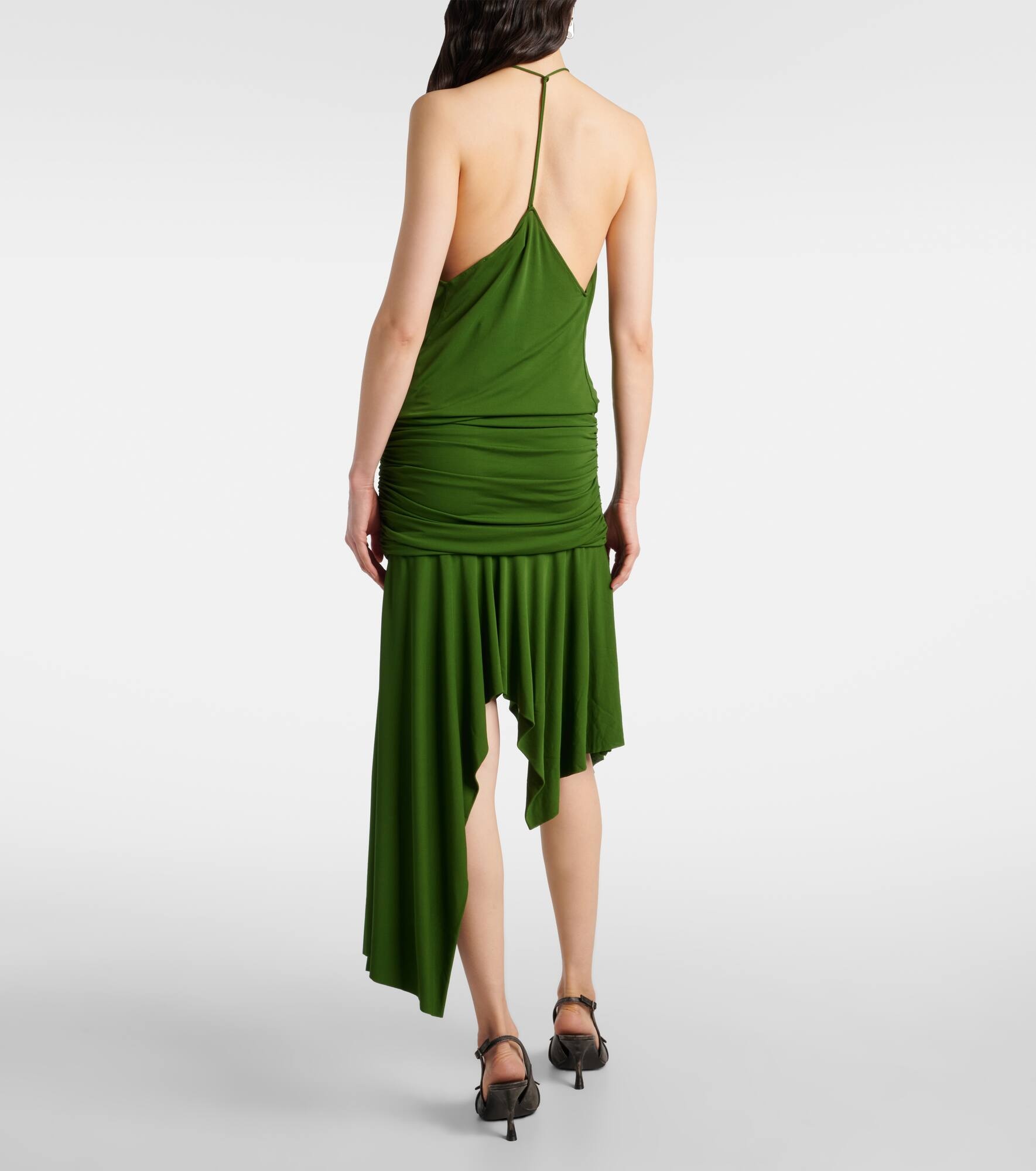 Gathered asymmetric jersey midi dress - 3
