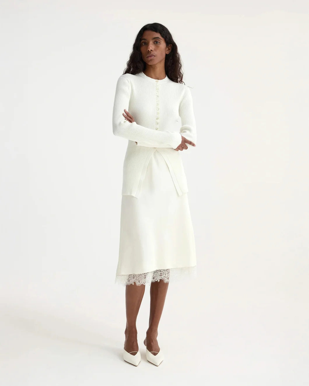 LACE TRIMMED SILK SKIRT - 7
