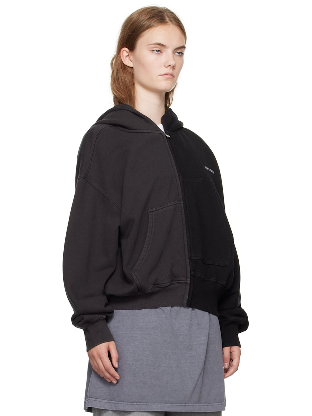 Gray & Black Unbalance Hoodie - 2
