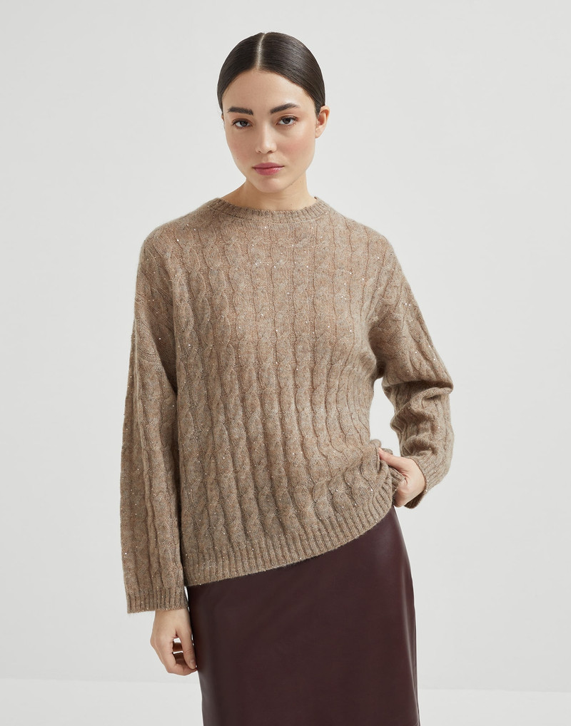 Mohair, cotton and wool dazzling cable hooded knit sweatshirt 1