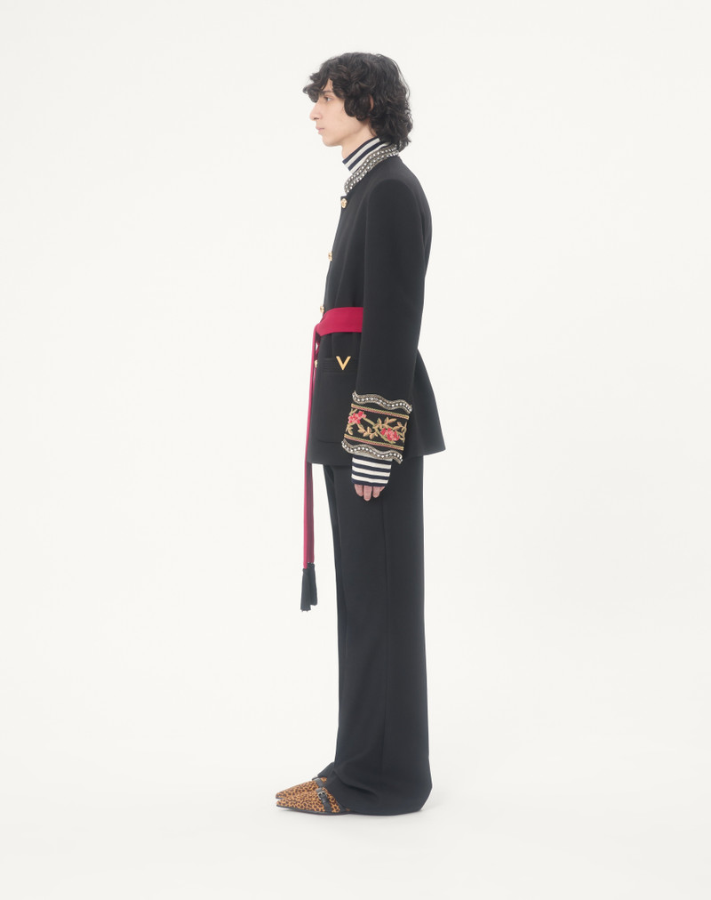 VALENTINO EMBROIDERED JACKET WITH BELT IN WOOL GABARDINE WITH VGOLD 5