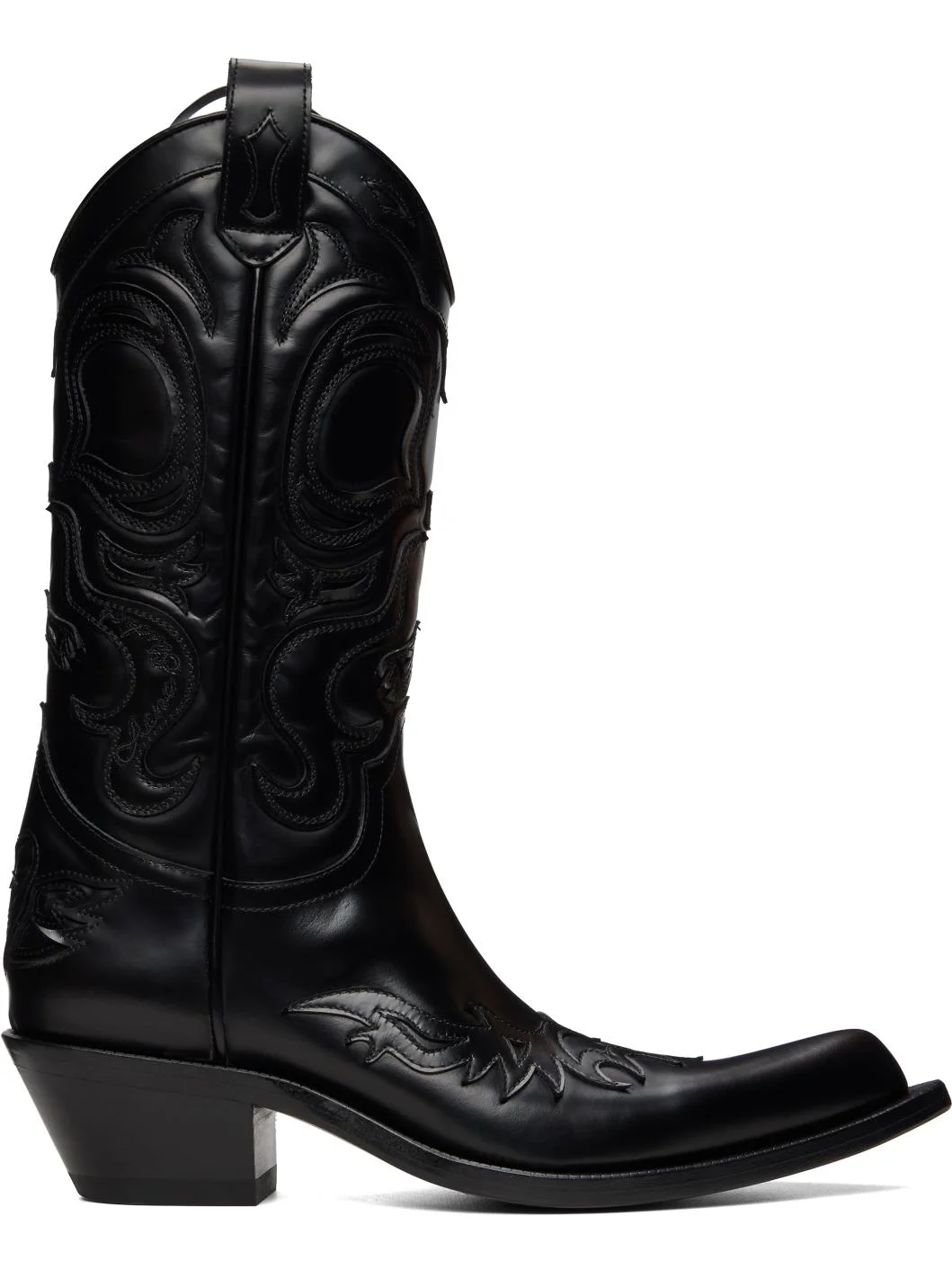 Black Pointy Leather Cowboy Boots - 1