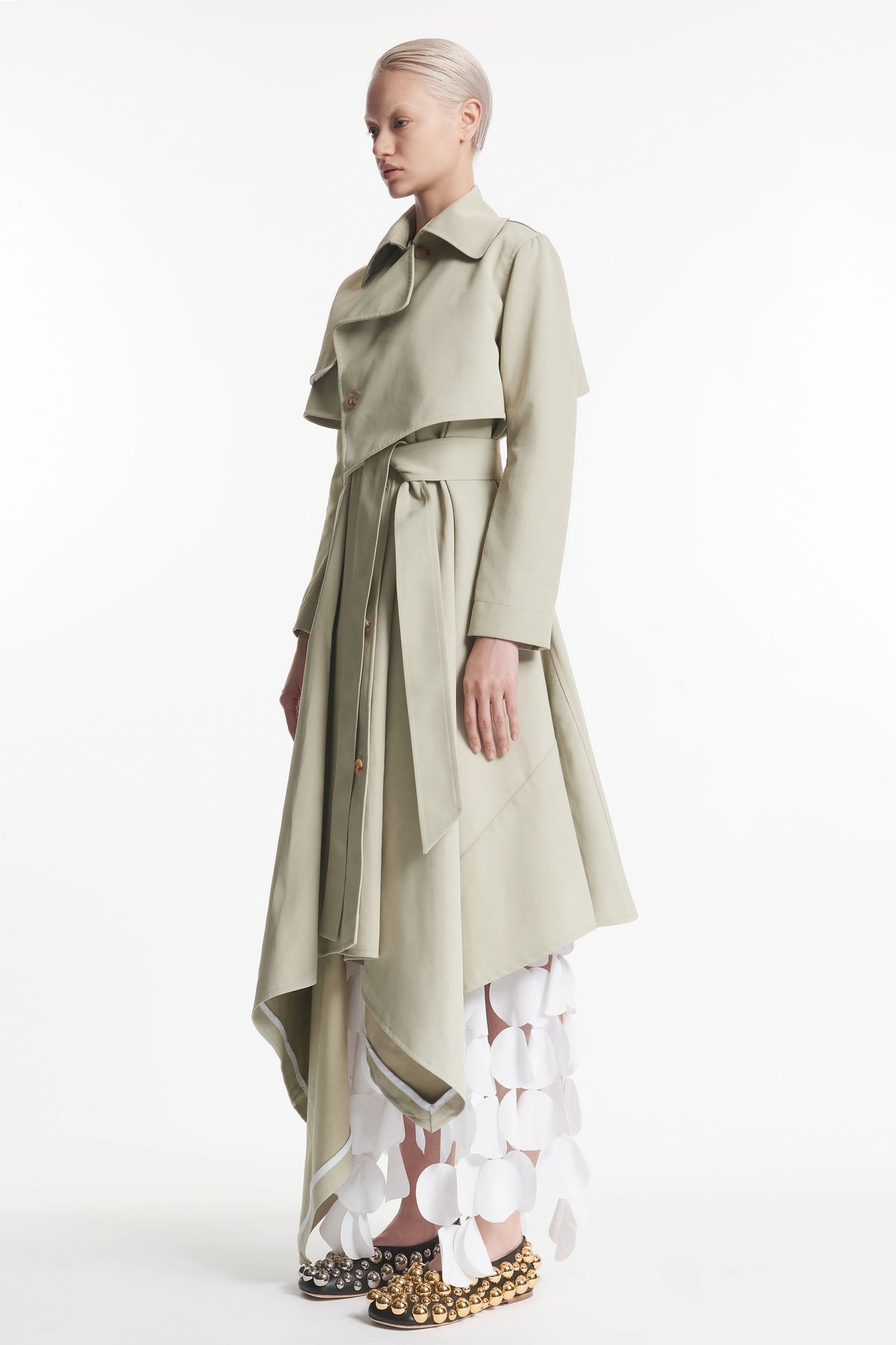 DOUBLE BREASTED COAT WITH ASYMMETRIC CUT LIGHT KHAKI - 5