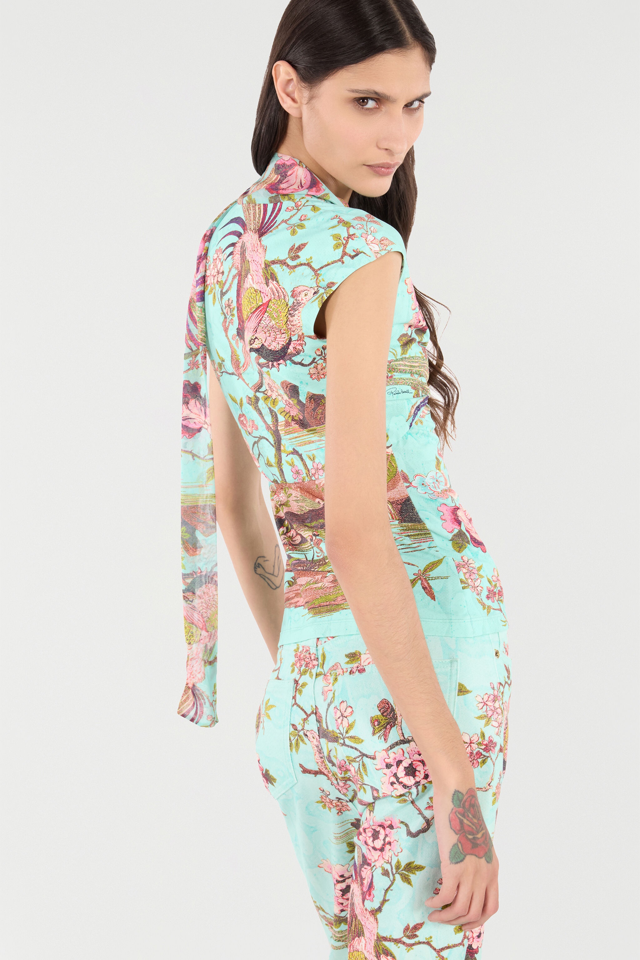 Floral & Pheasant Print Top - 7