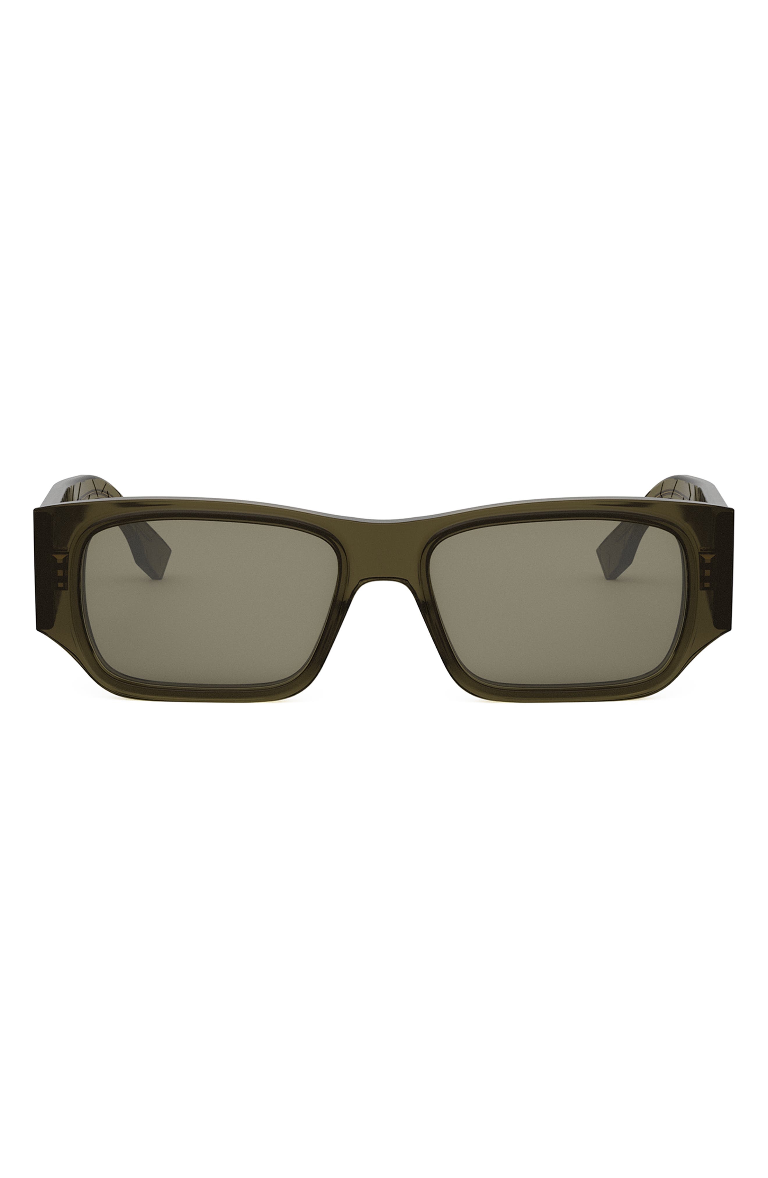 Fendi FF Squared 54mm Rectangular Sunglasses in Shiny Dark Green /Green at Nordstrom - 1
