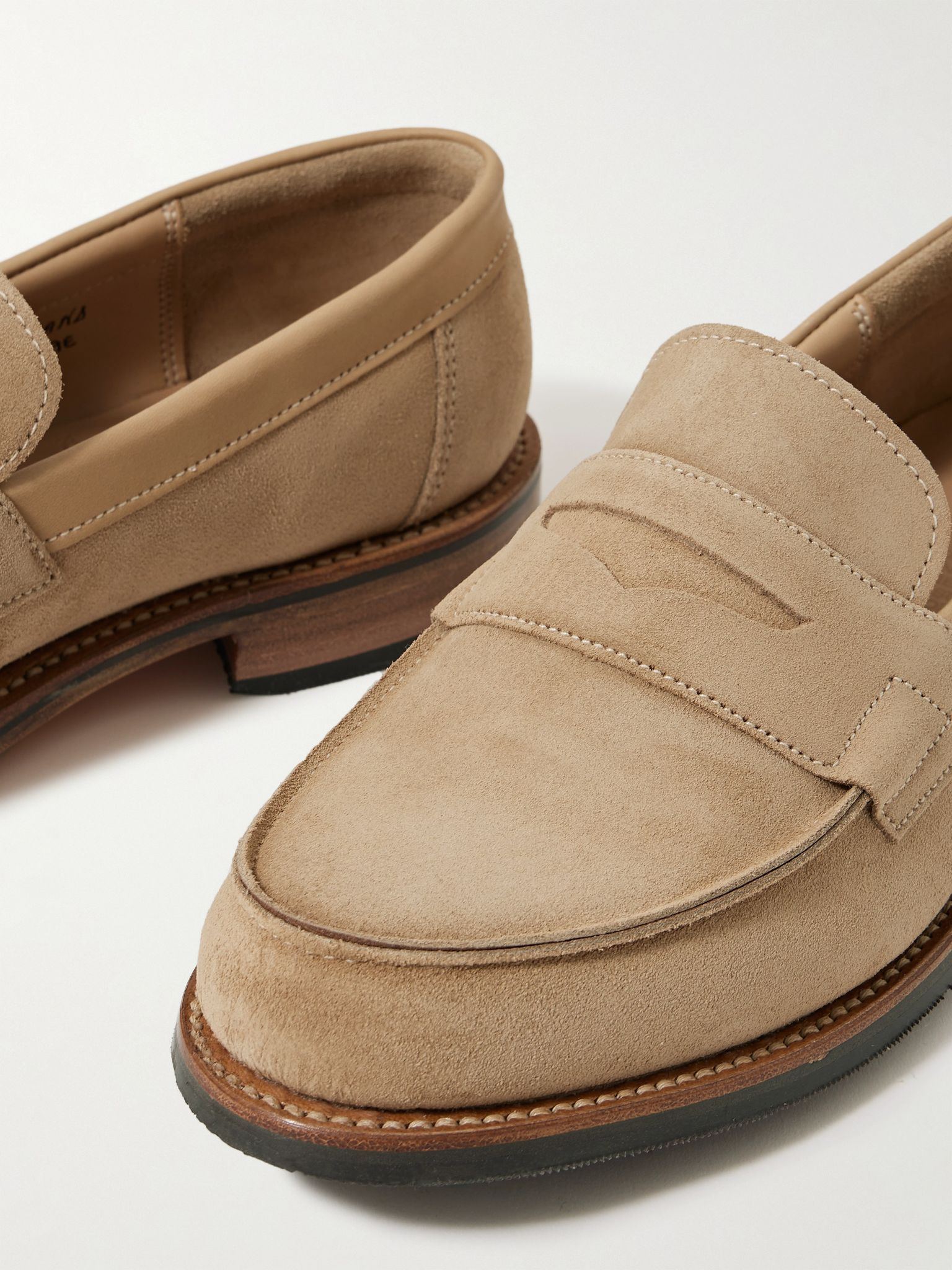 Epsom Leather-Trimmed Suede Penny Loafers Beige - 5