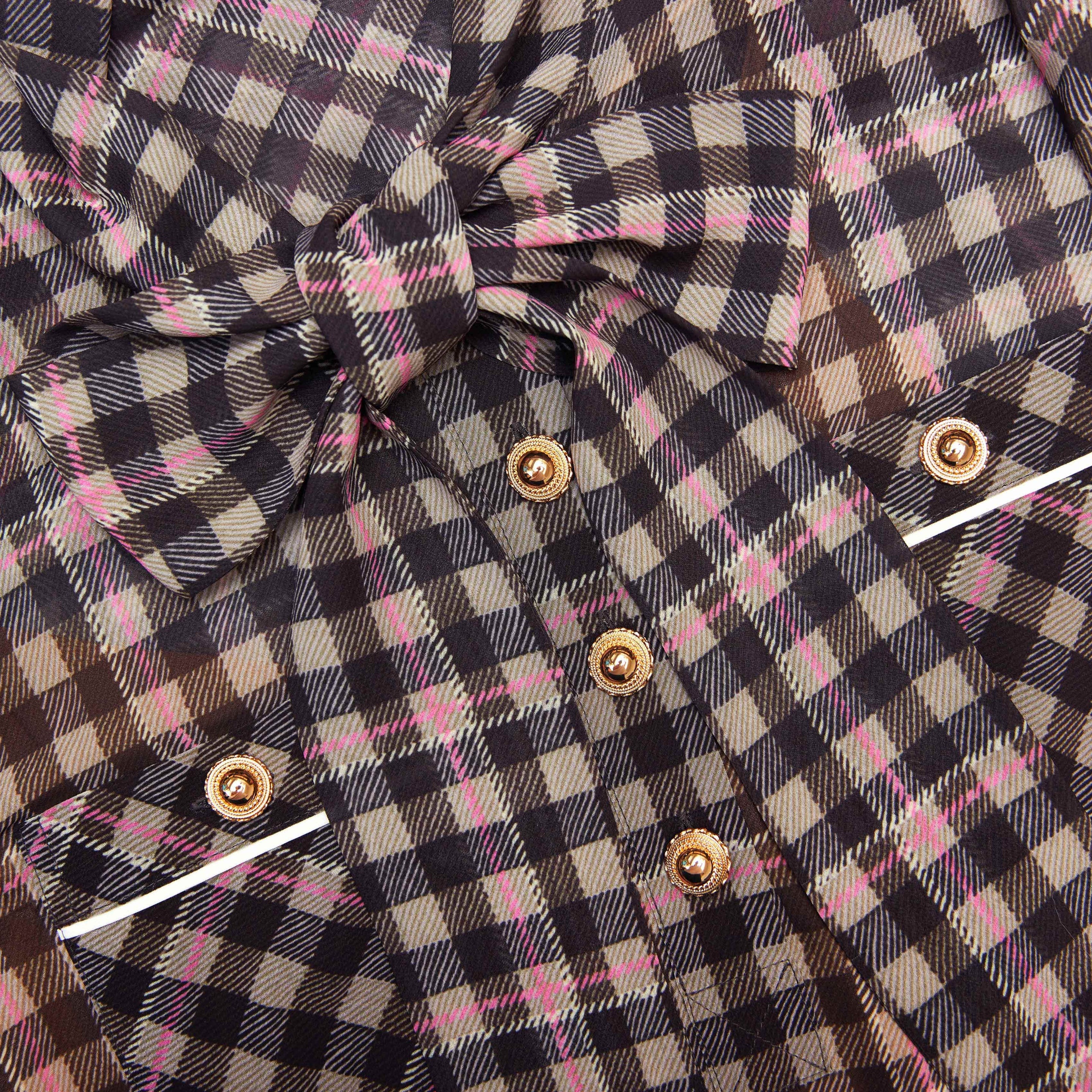 Brown Check Chiffon Mini Dress - 5