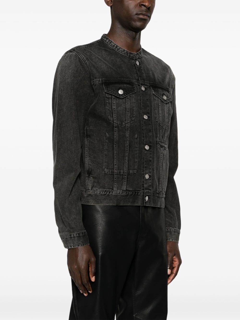 collarless denim jacket - 3