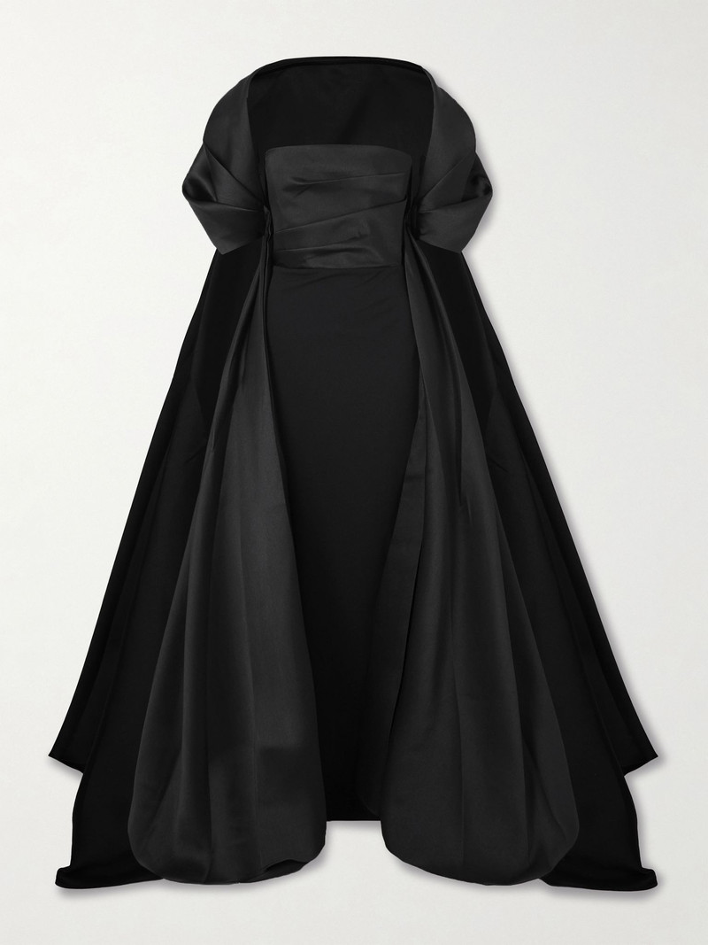 Satin twill-trimmed crepe gown Black 1