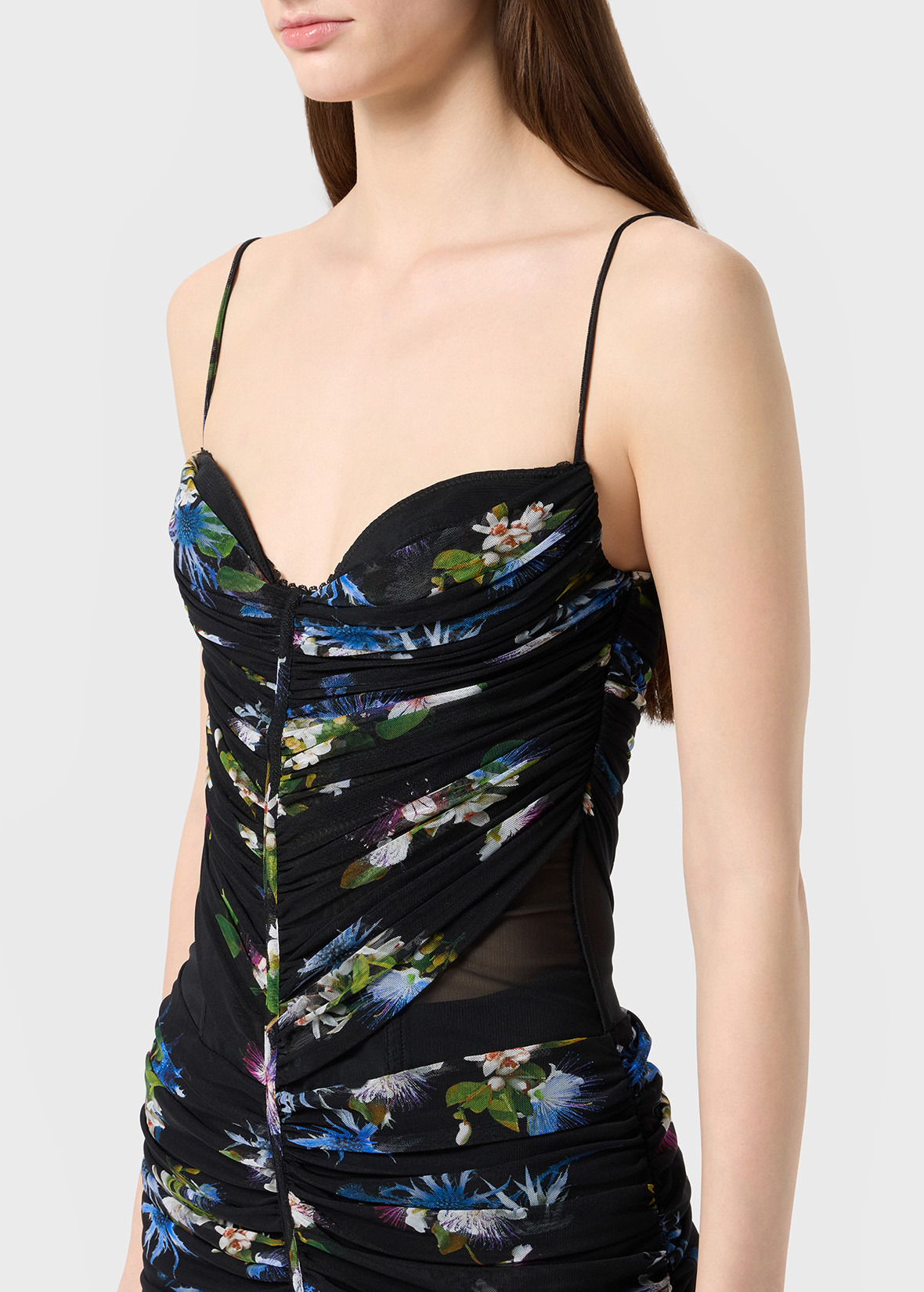 BUSTIER DRESS IN PRINTED TULLE WITH SLIT - 5