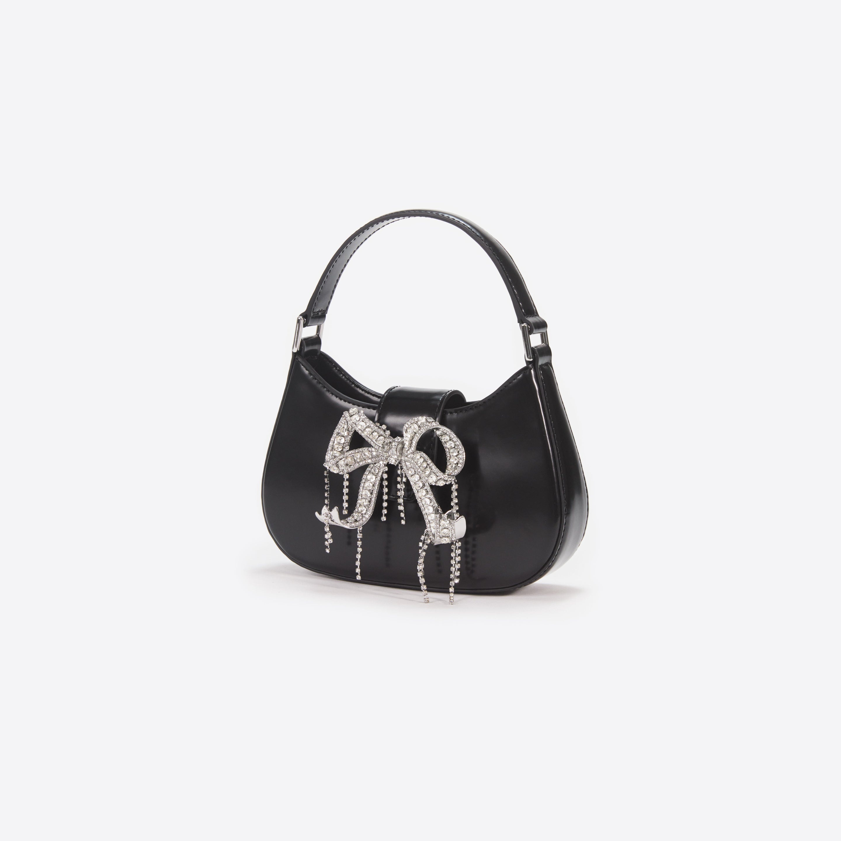 Black Leather Crescent Bag - 3