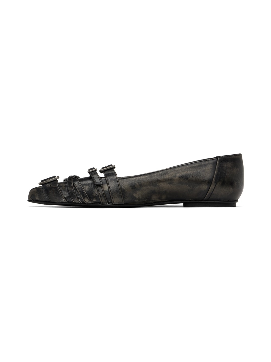 Black Pin-Buckle Ballerina Flats - 3