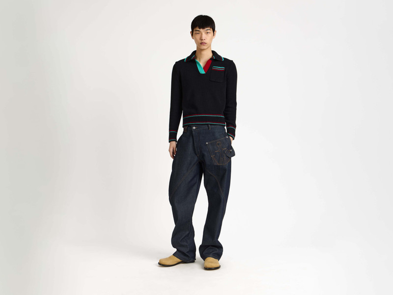 JW Anderson MENS SHRUNKEN POLO JUMPER IN BLACK outlook