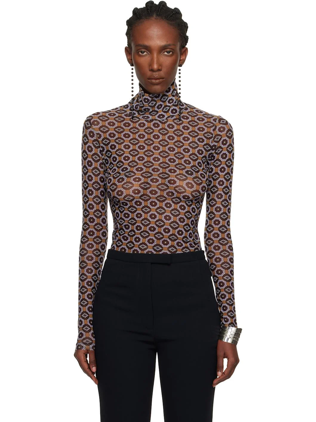 Brown Transparent Mesh Top - 1