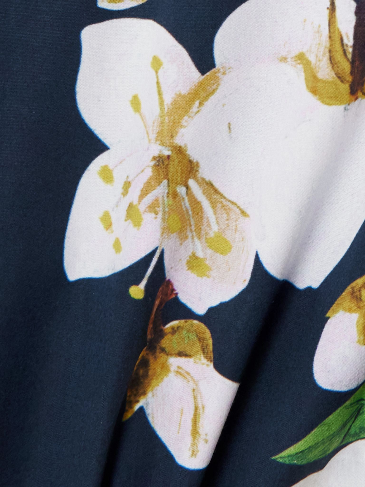 Belted floral-print cotton-blend poplin midi shirt dress Navy - 4