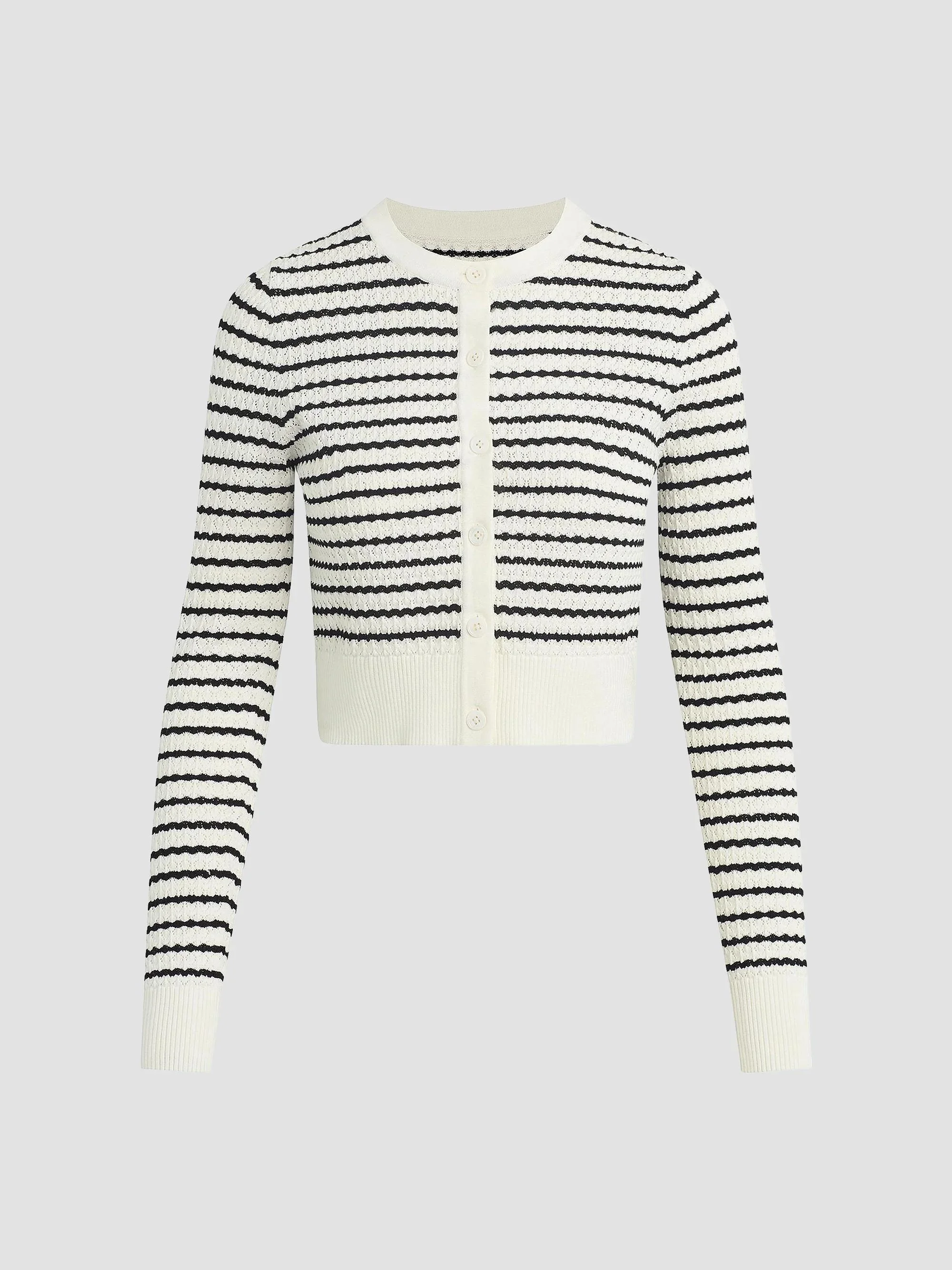 Women's Dani Striped Pointelle-Knit Cardigan - Milk Black Stripe - 1