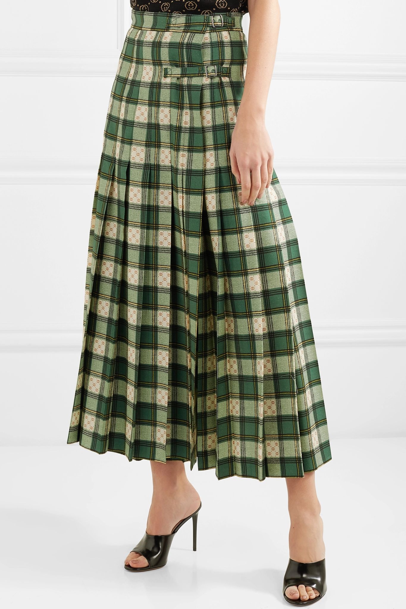 Tartan pleated wool-twill wrap skirt - 3