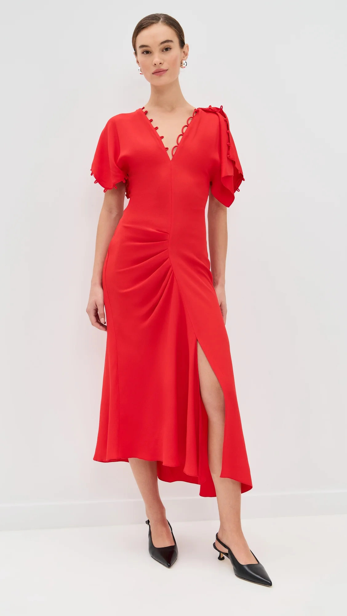 Short Sleeve Rouleaux Detail Dress - 1