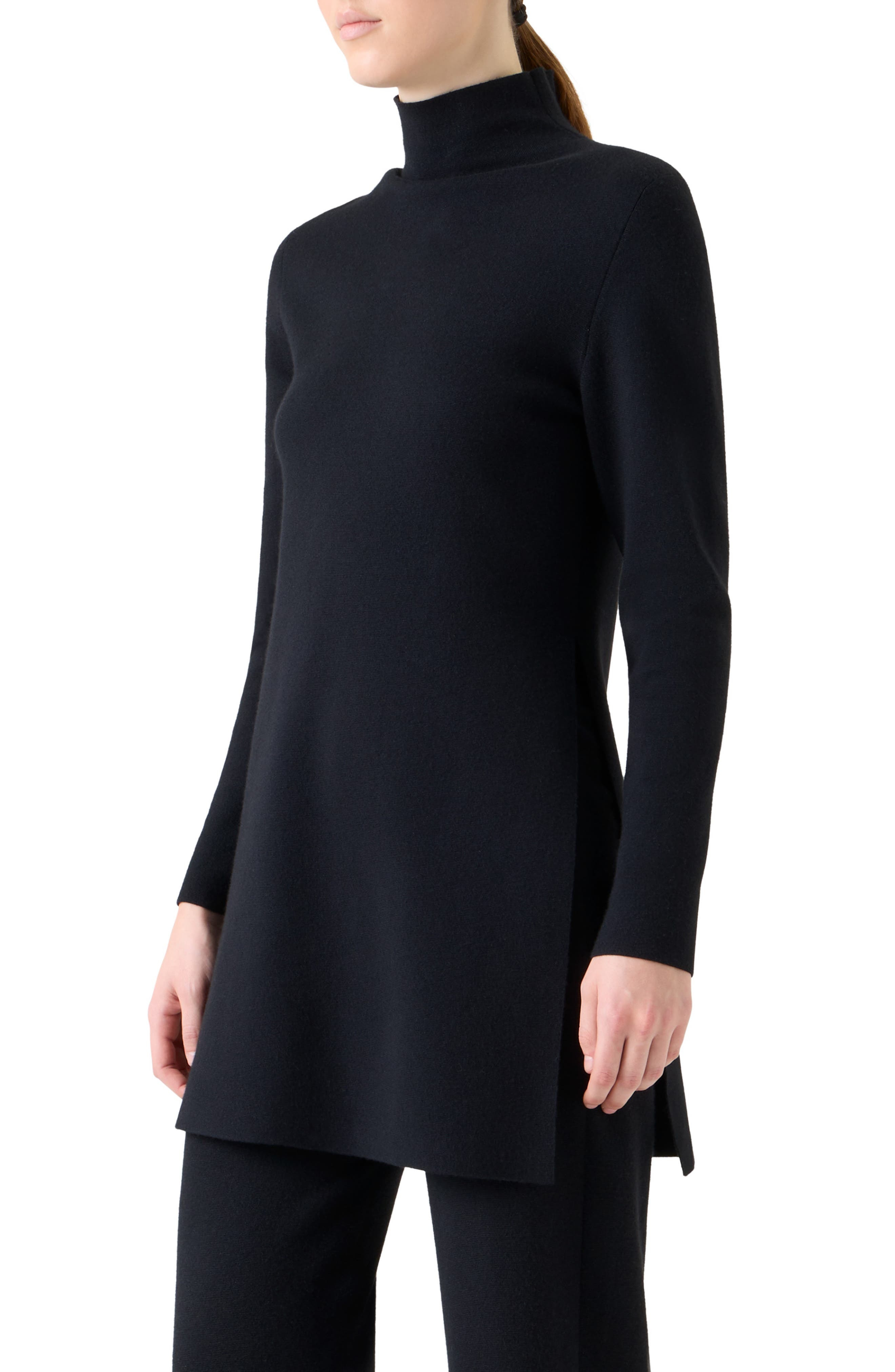 Akris Fine Gauge Cashmere & Silk Tunic Turtleneck Sweater in Black at Nordstrom - 3