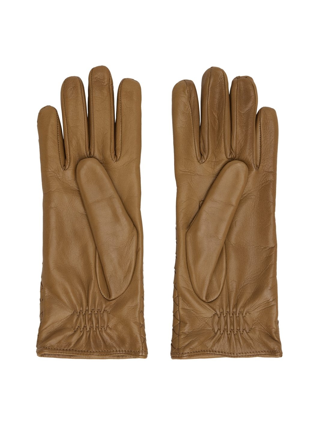 Tan Intrecciato Leather Gloves - 2