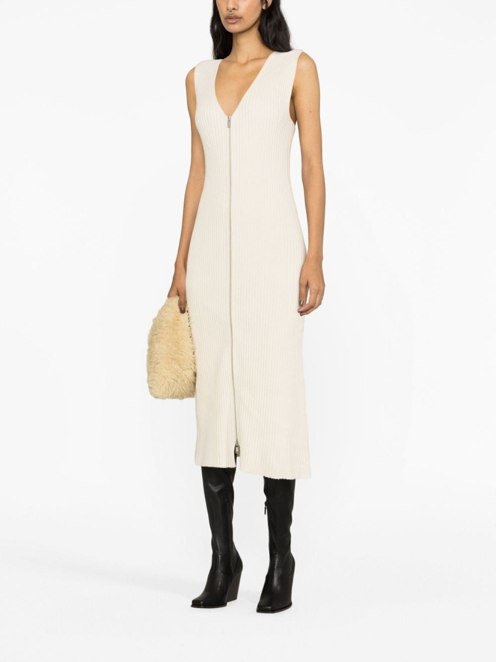 V-neck ribbed-knit midi dress - 2