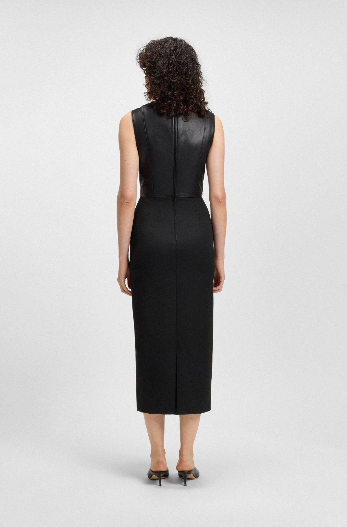 VIRGIN-WOOL DRESS WITH LEATHER BODICE - 4