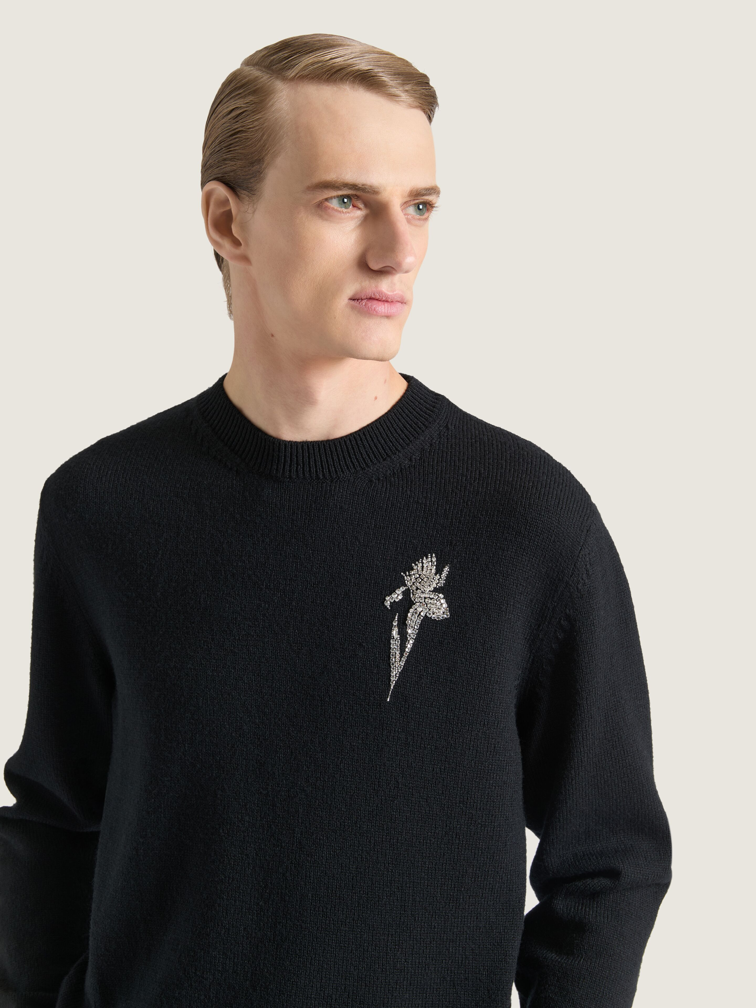 SWEATER IN WOOL KNIT WITH CRYSTAL EMBROIDERY - 3