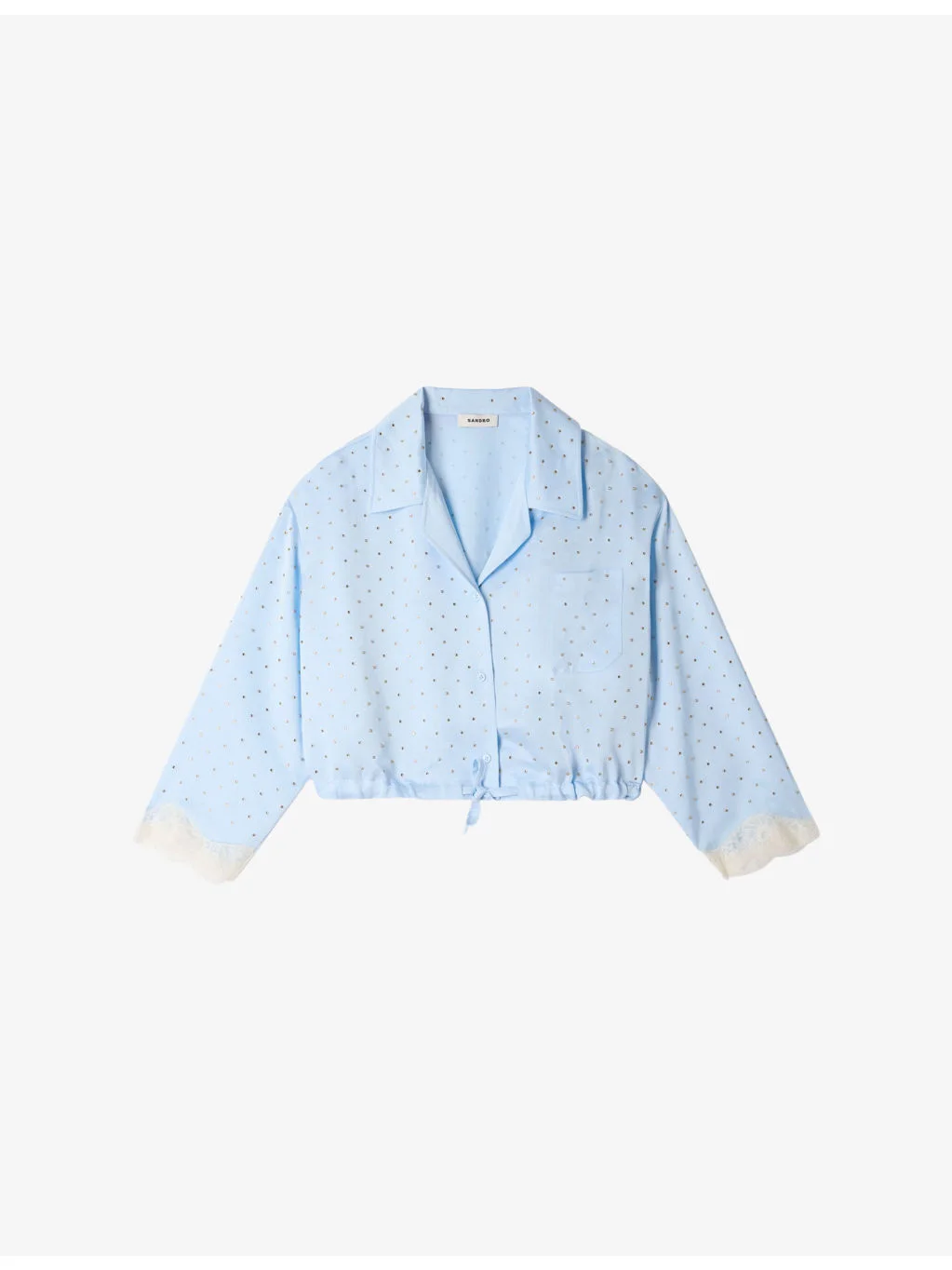 Rhinestone-Embellished Tie-Hem Woven Shirt - 1
