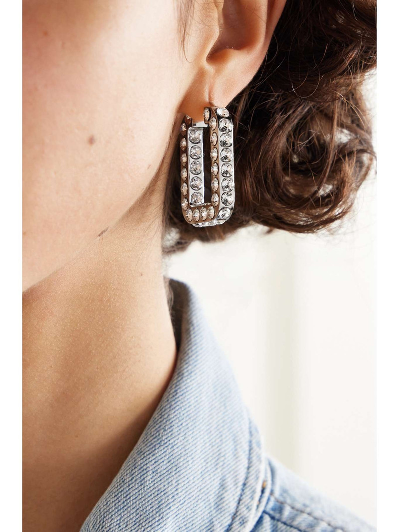 Amina Muaddi Charlotte silver-tone crystal hoop earrings outlook